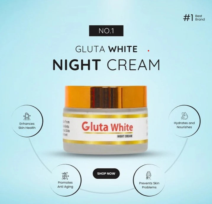 Gluta White Night Cream – Skin Whitening & Anti-Aging Formula with Phyto-Vitamin Complex – 100% Natural Glowing Skin Solution