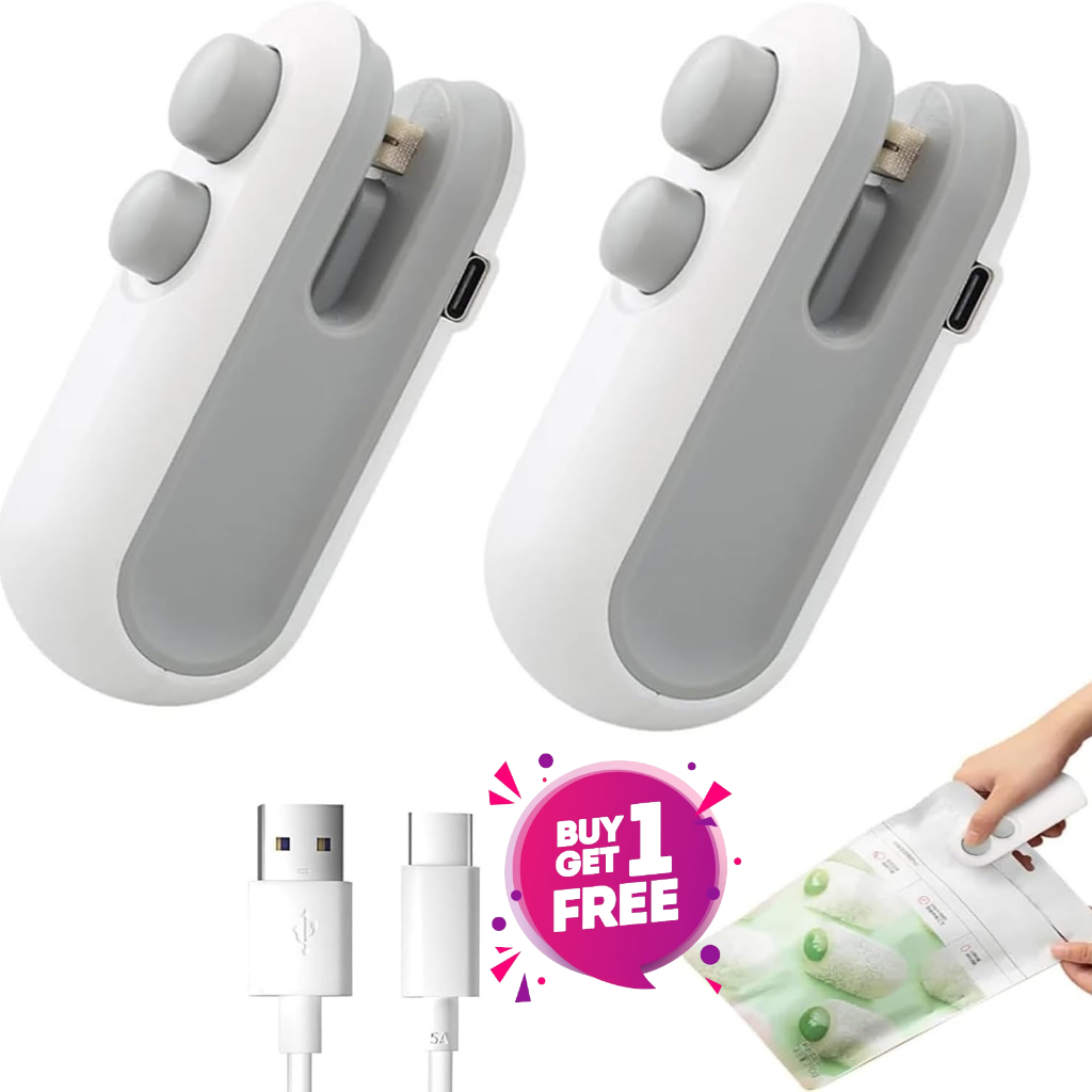 (BUY 1 GET 1 FREE) 2-in-1 Rechargeable Mini Bag Sealer & Cutter | Portable Magnetic Heat Sealer for Food Storage & Snack Freshness | USB-C Fast Charging
