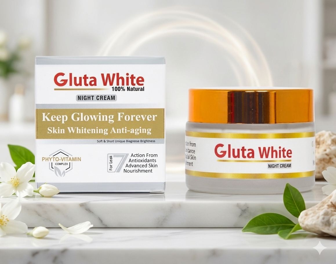 Gluta White Night Cream – Skin Whitening & Anti-Aging Formula with Phyto-Vitamin Complex – 100% Natural Glowing Skin Solution