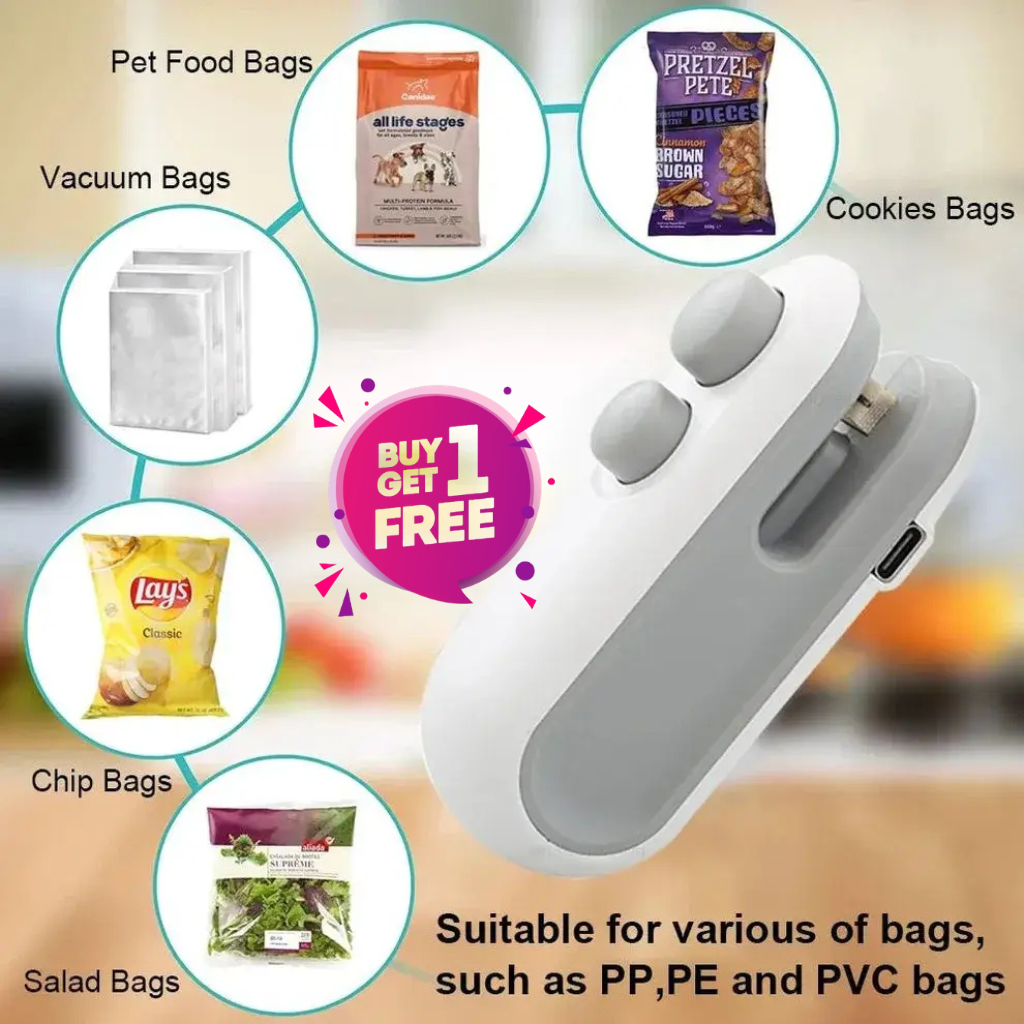 (BUY 1 GET 1 FREE) 2-in-1 Rechargeable Mini Bag Sealer & Cutter | Portable Magnetic Heat Sealer for Food Storage & Snack Freshness | USB-C Fast Charging