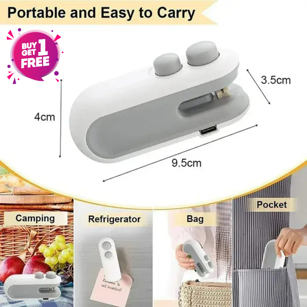 (BUY 1 GET 1 FREE) 2-in-1 Rechargeable Mini Bag Sealer & Cutter | Portable Magnetic Heat Sealer for Food Storage & Snack Freshness | USB-C Fast Charging