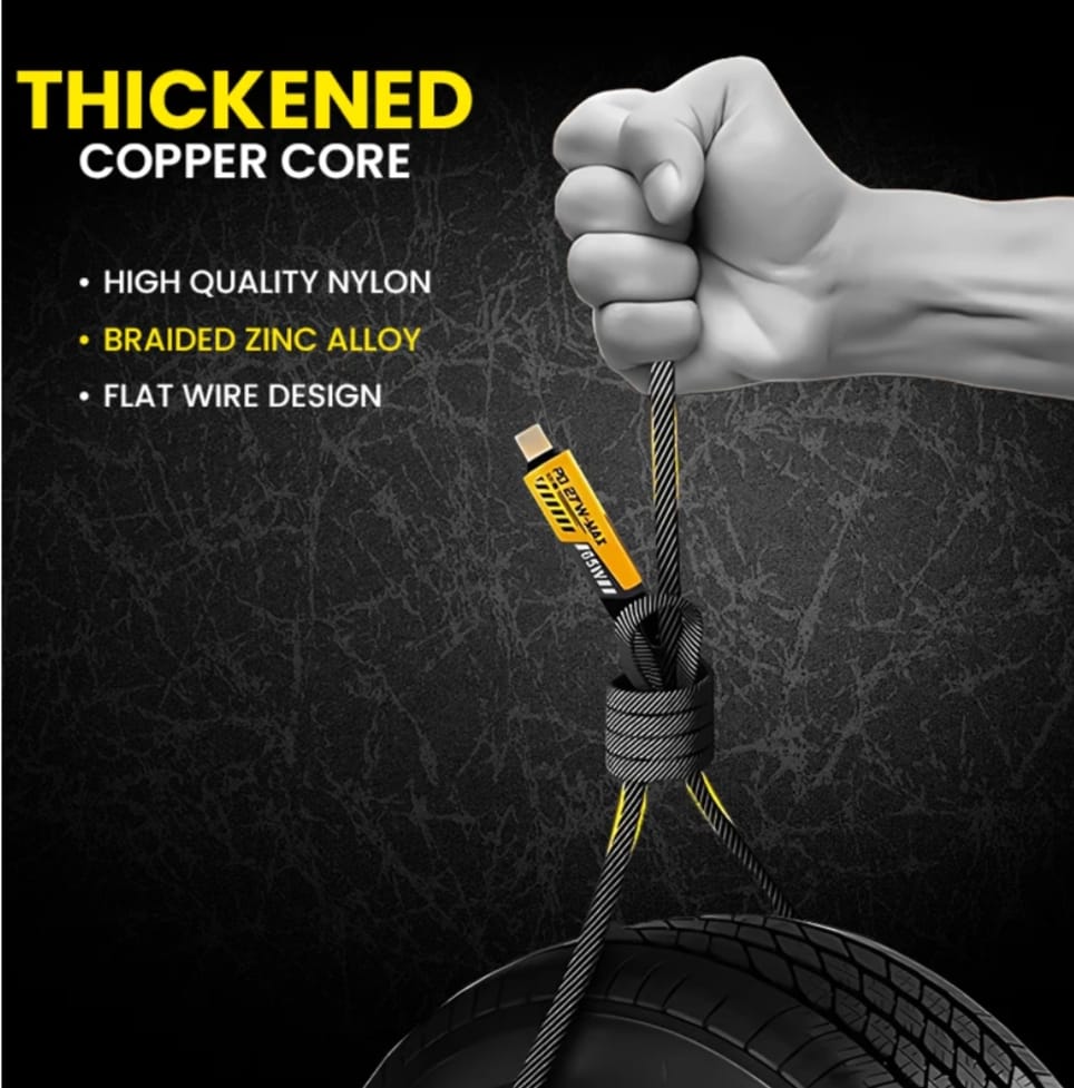 65W 5-in-1 Fast Charging Data Cable | USB-C PD & Lightning 27W Max | Universal Multi-Function Braided Flat Wire