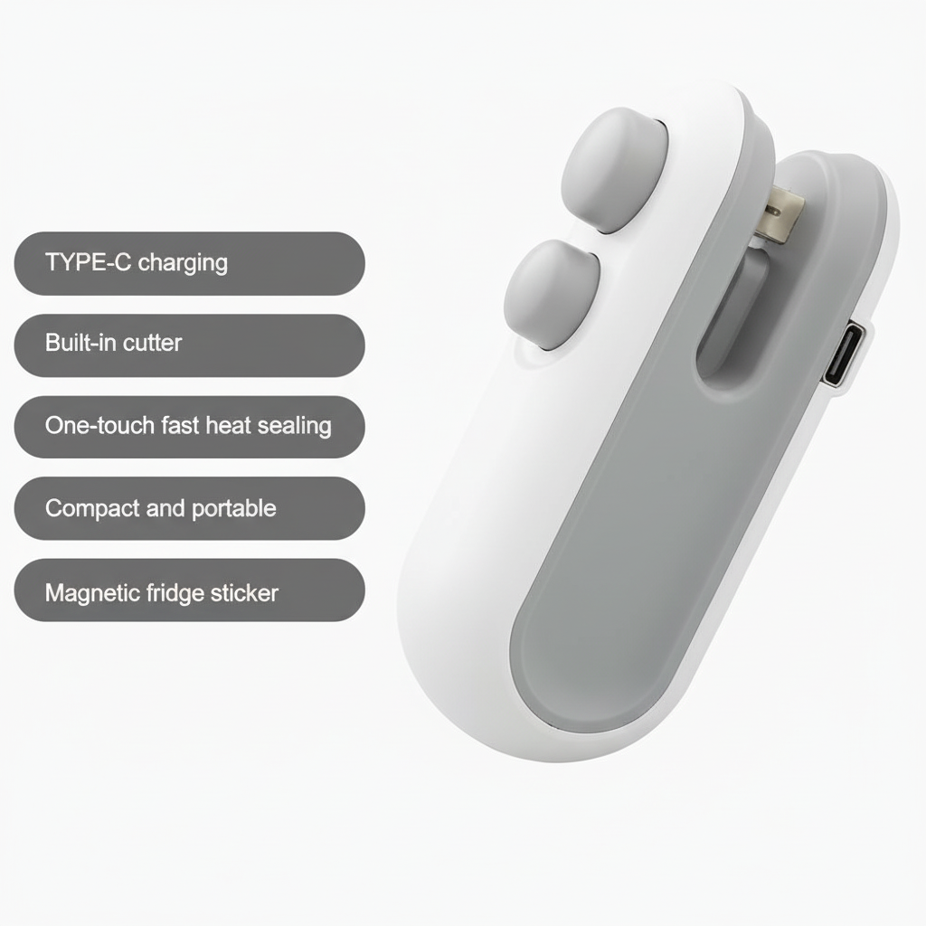 (BUY 1 GET 1 FREE) 2-in-1 Rechargeable Mini Bag Sealer & Cutter | Portable Magnetic Heat Sealer for Food Storage & Snack Freshness | USB-C Fast Charging
